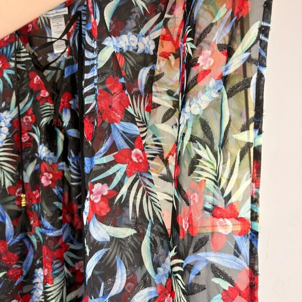Tommy Bahama Black Floral Lace-Up Swim Coverup